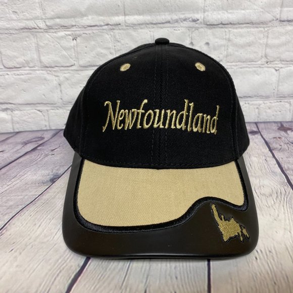 Vintage Hat Cap Strap Back Black Brown Bill Newfoundland Canada Embroidered - Picture 5 of 11